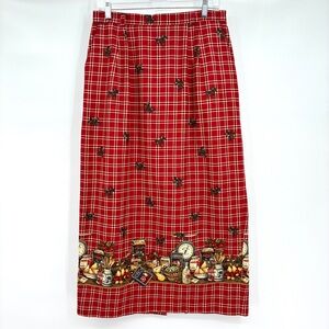 Sharon Young Vintage Linen Blend Country Kitchen Plaid Red Midi Skirt 14 Lg?